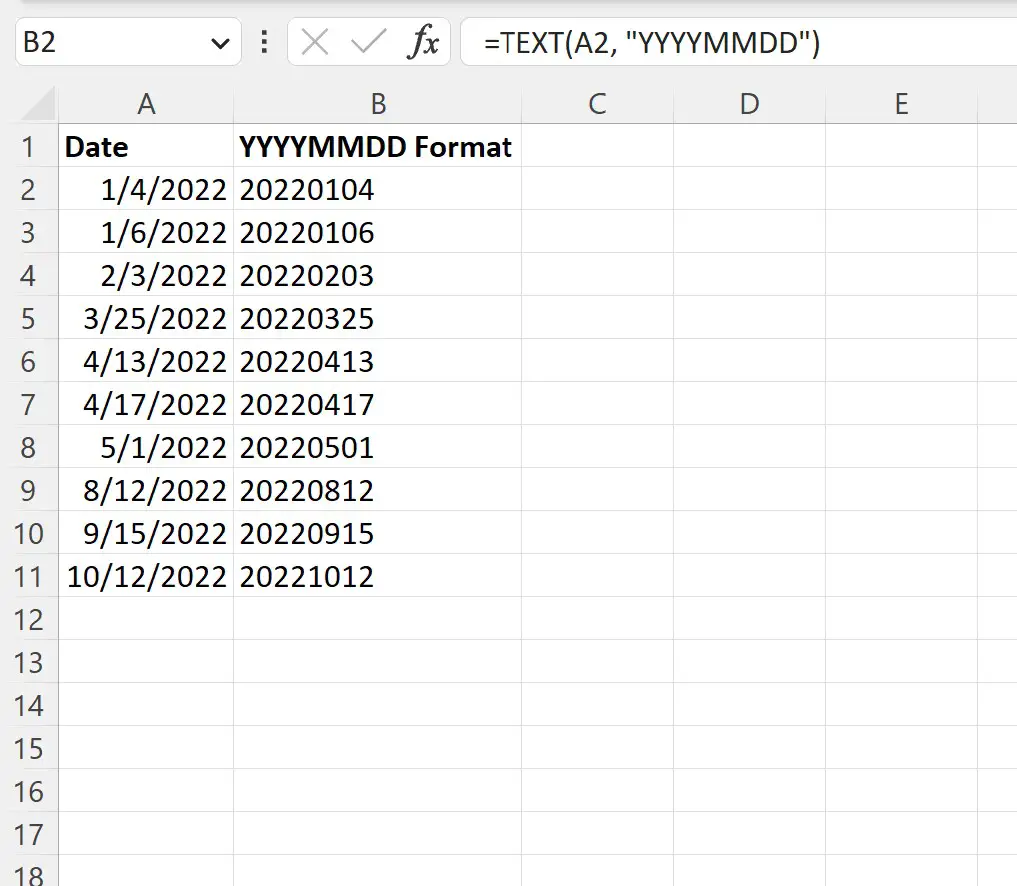 Excel で日付を YYYYMMDD 形式に変換します