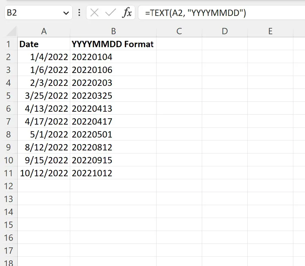 Excel, tarihi YYYYAAGG biçimine dönüştürür