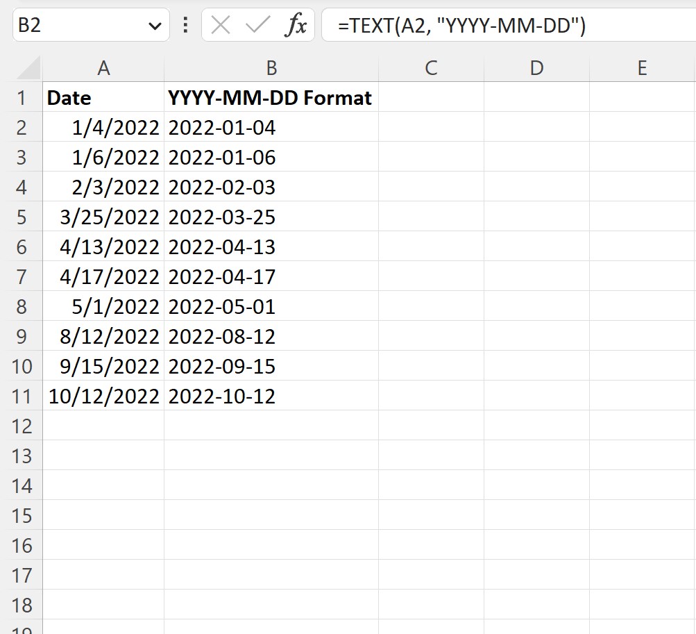 Excel mengonversi tanggal ke format YYYY-MM-DD