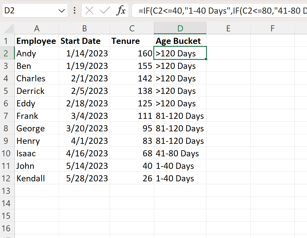 Excel IF berfungsi untuk menghitung rentang usia