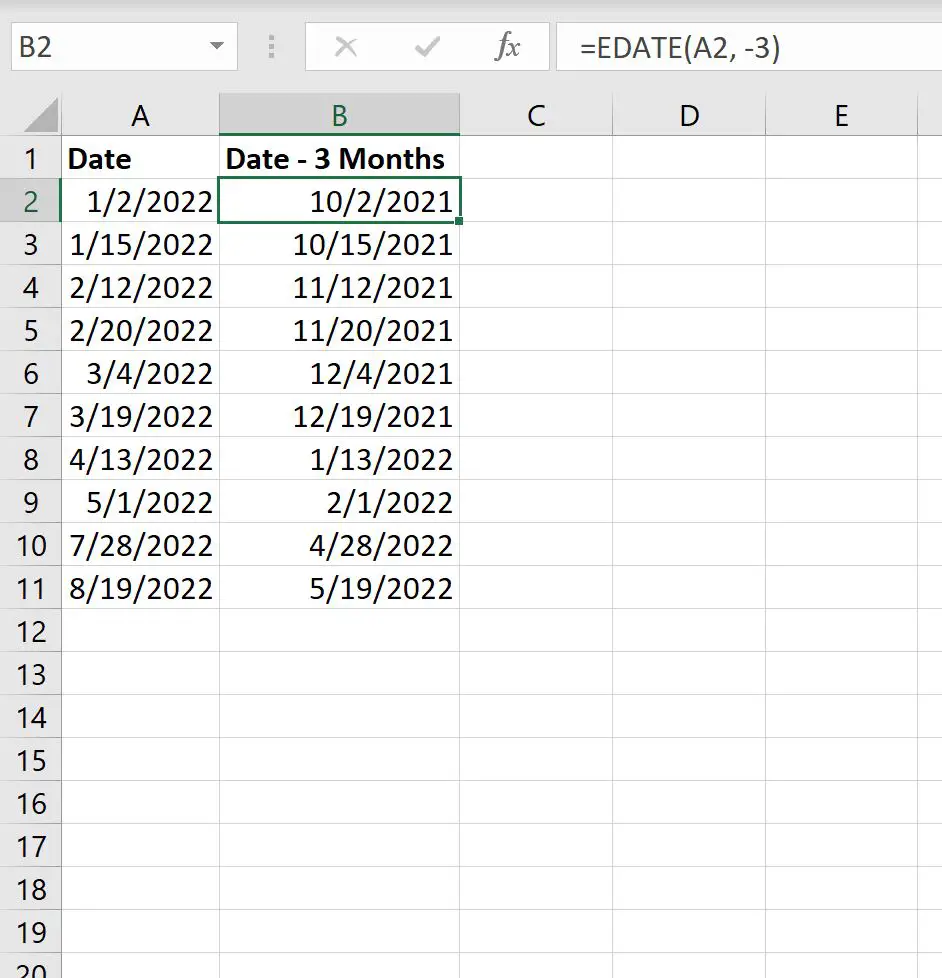 Excel subtrai meses da data