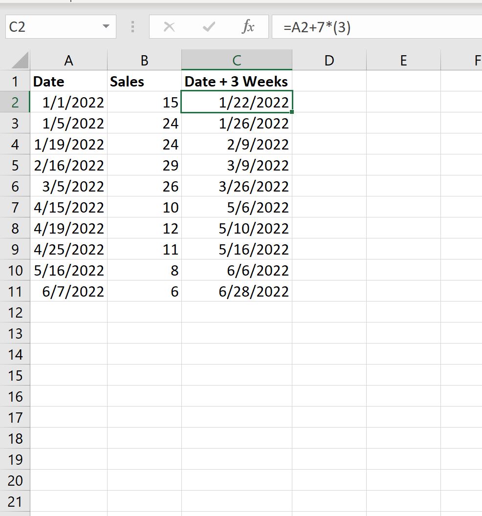 ajouter des semaines à ce jour dans Excel