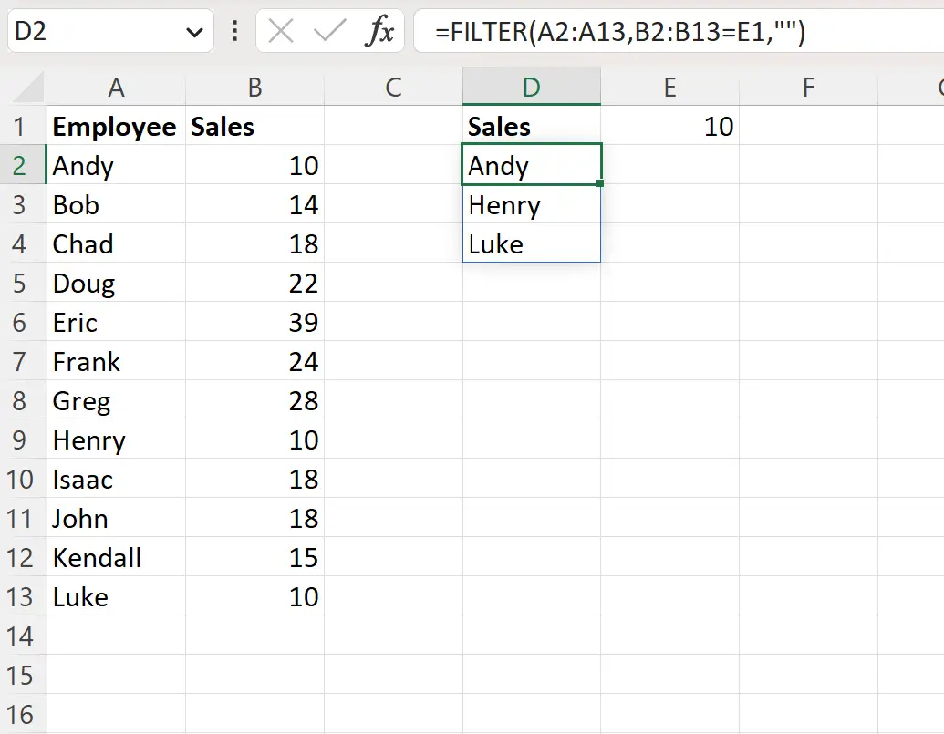 Excel trova tutti i valori che corrispondono ai criteri