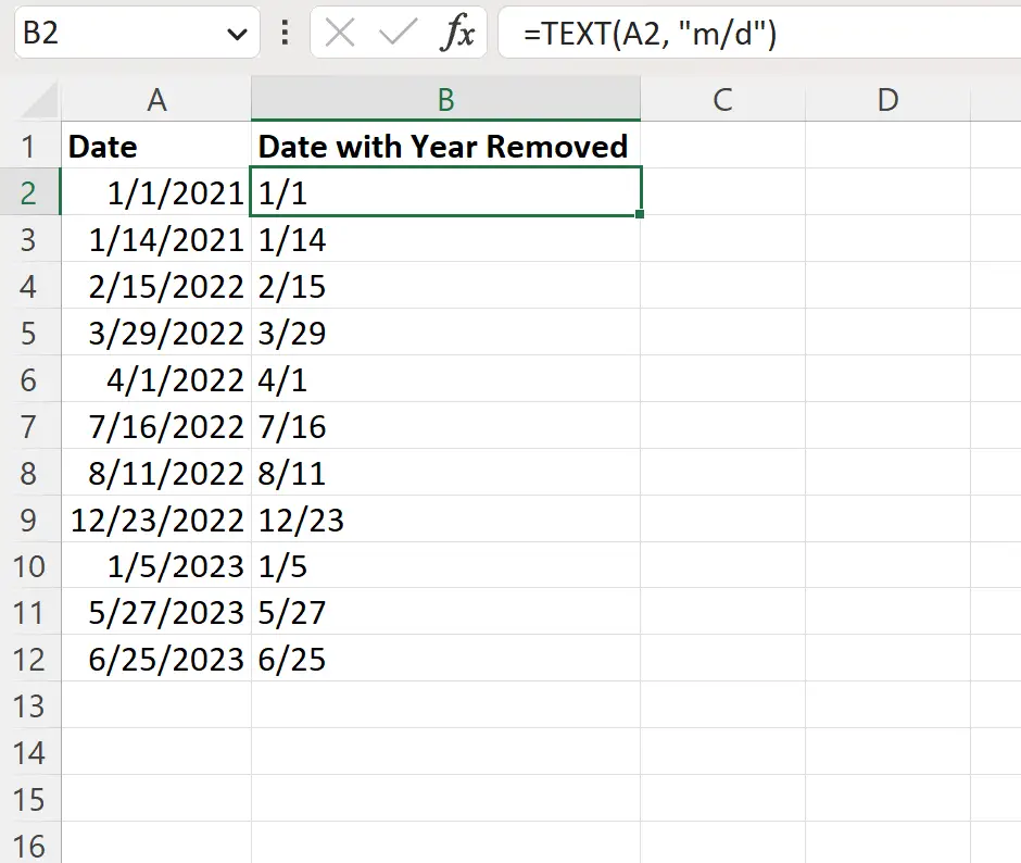 Excelは日付から年を削除します