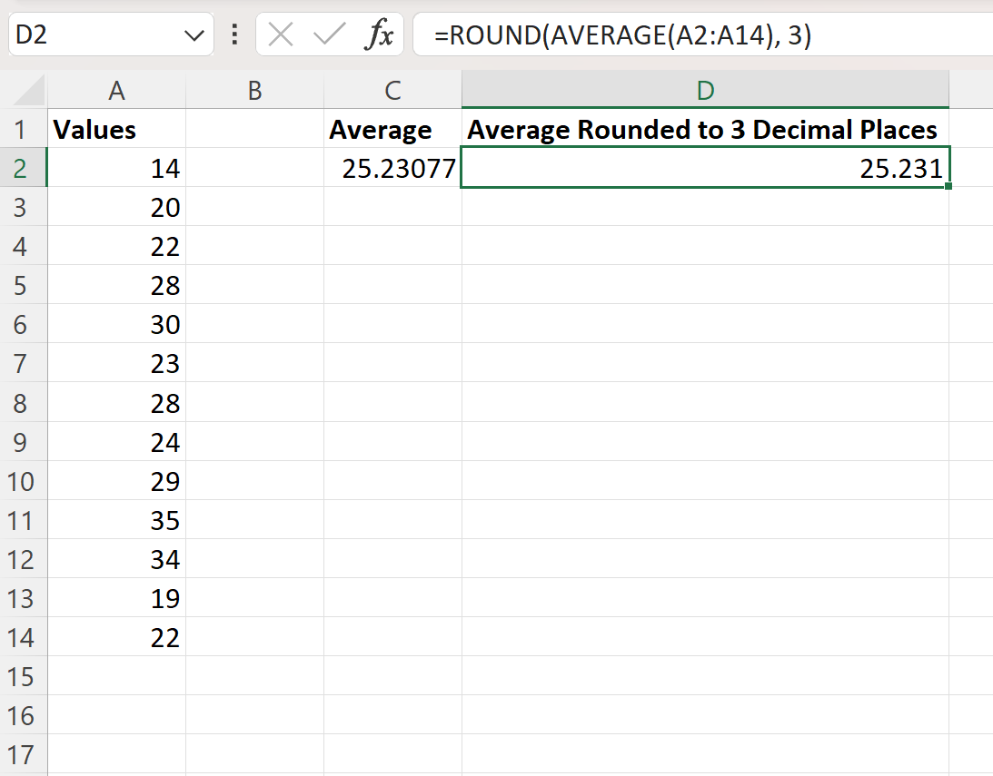 Excel arrotonda la media a un numero specifico di cifre decimali