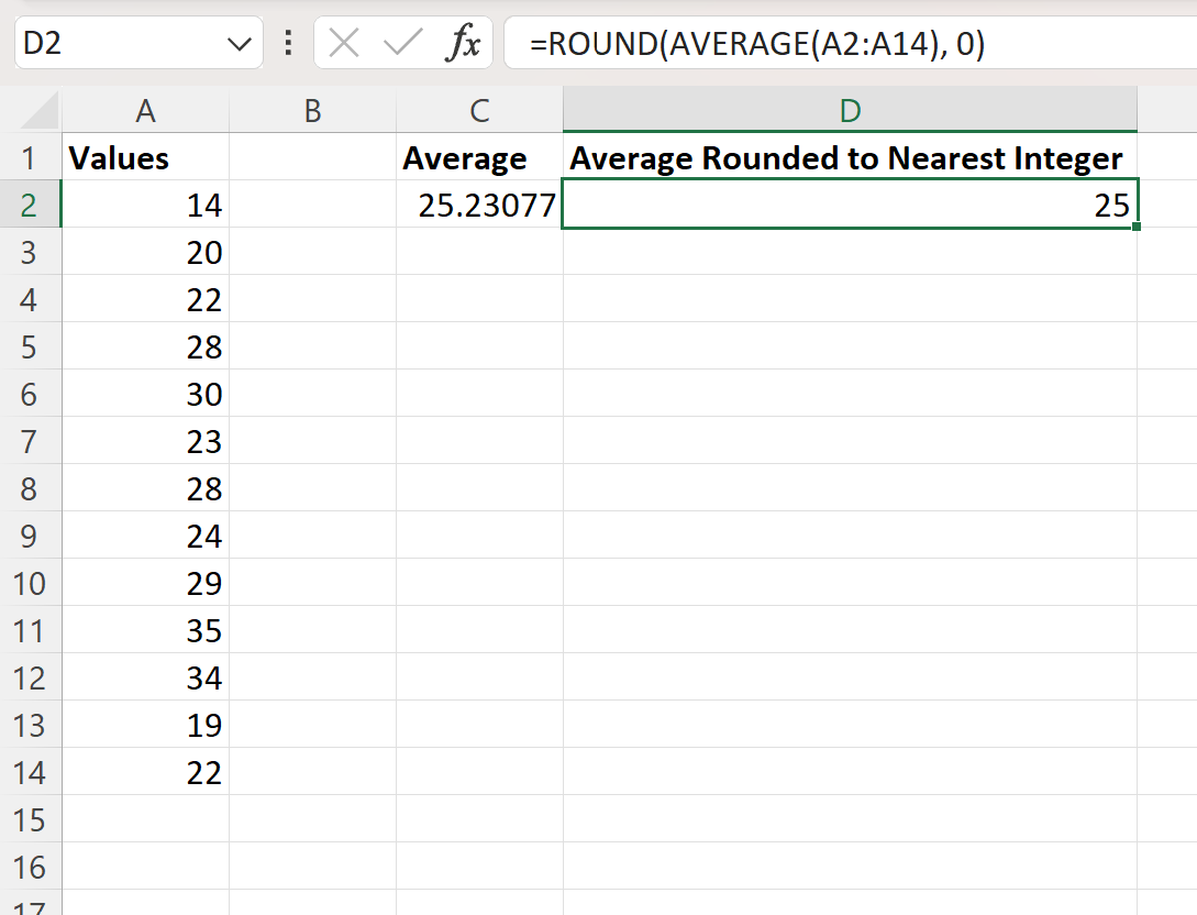 Excel は平均を最も近い整数に丸めます