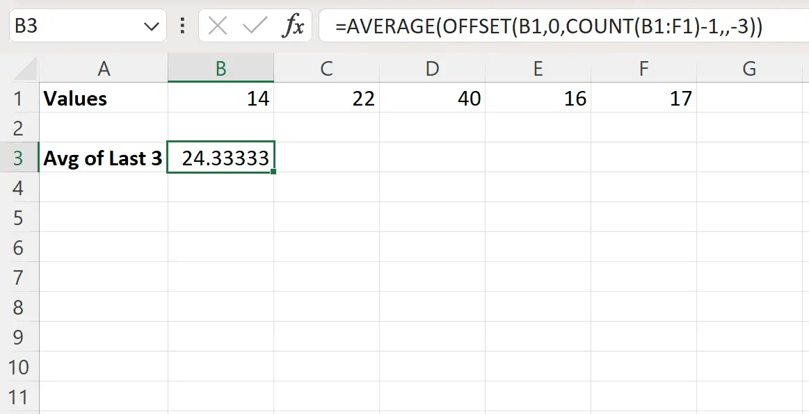 Rata-rata Excel dari n nilai terakhir dalam satu baris