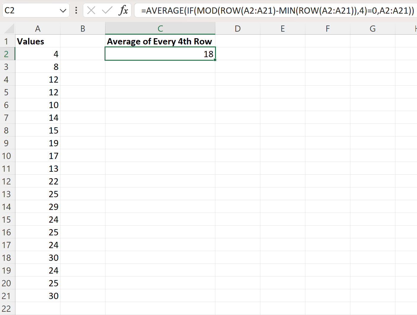 Excel calcola la media ogni n righe