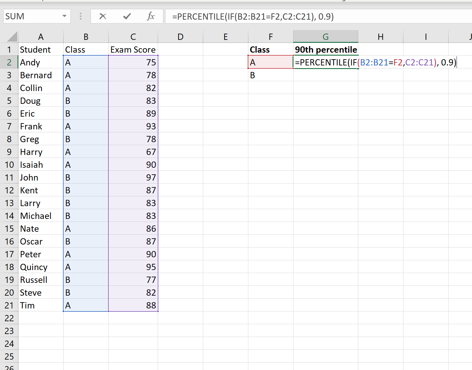 Excel の SI パーセンタイル