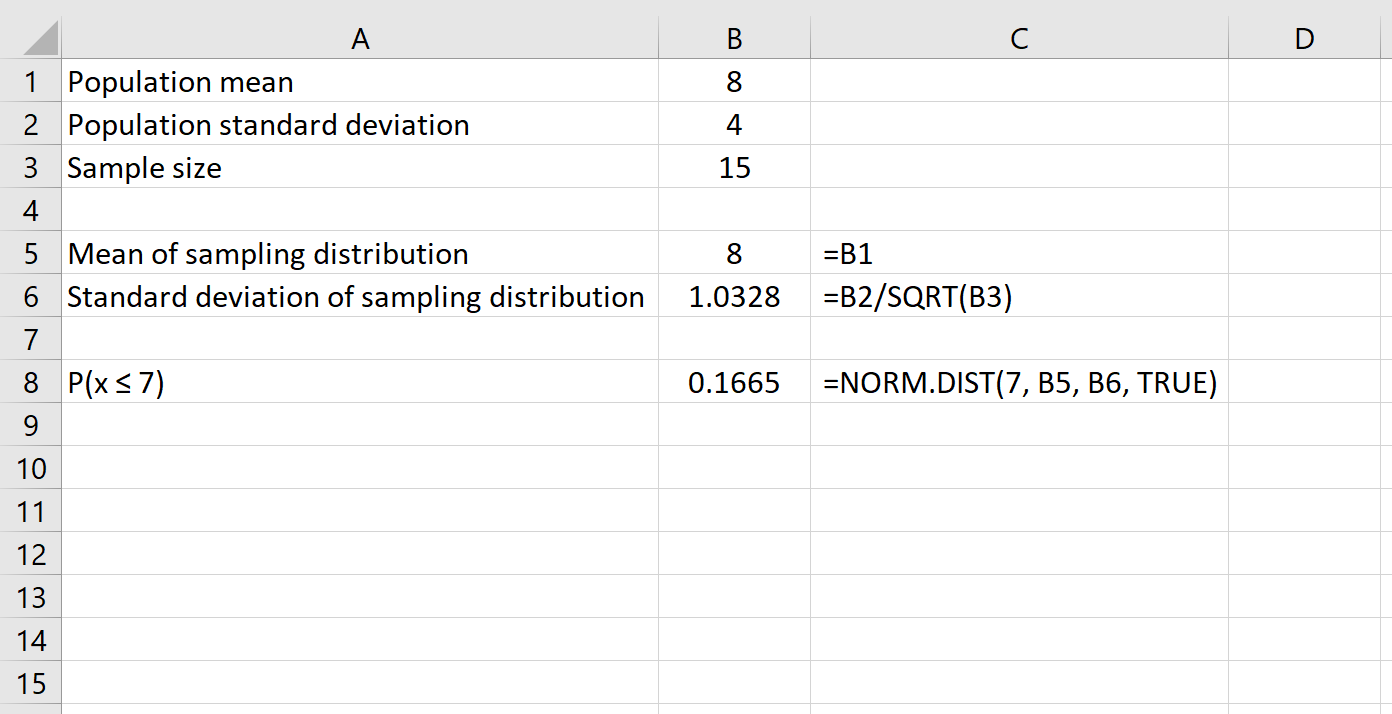 Probabilité du théorème central limite dans Excel