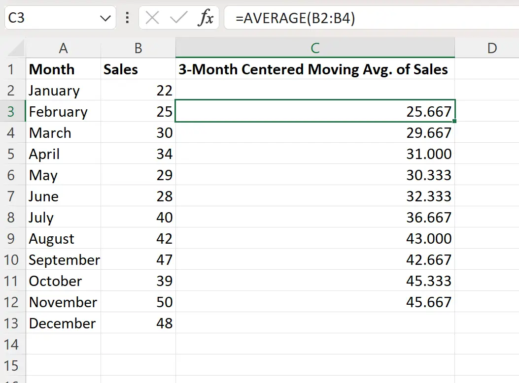 média móvel centrada no Excel