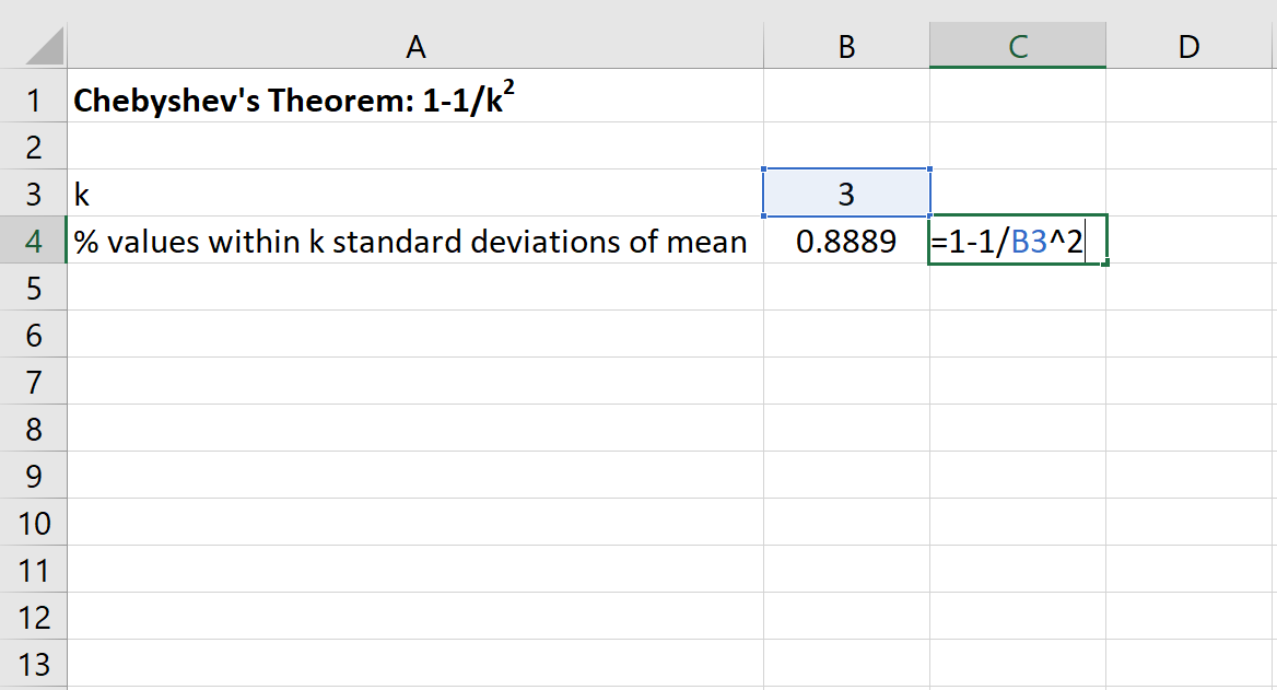 Exemplo do teorema de Chebyshev no Excel