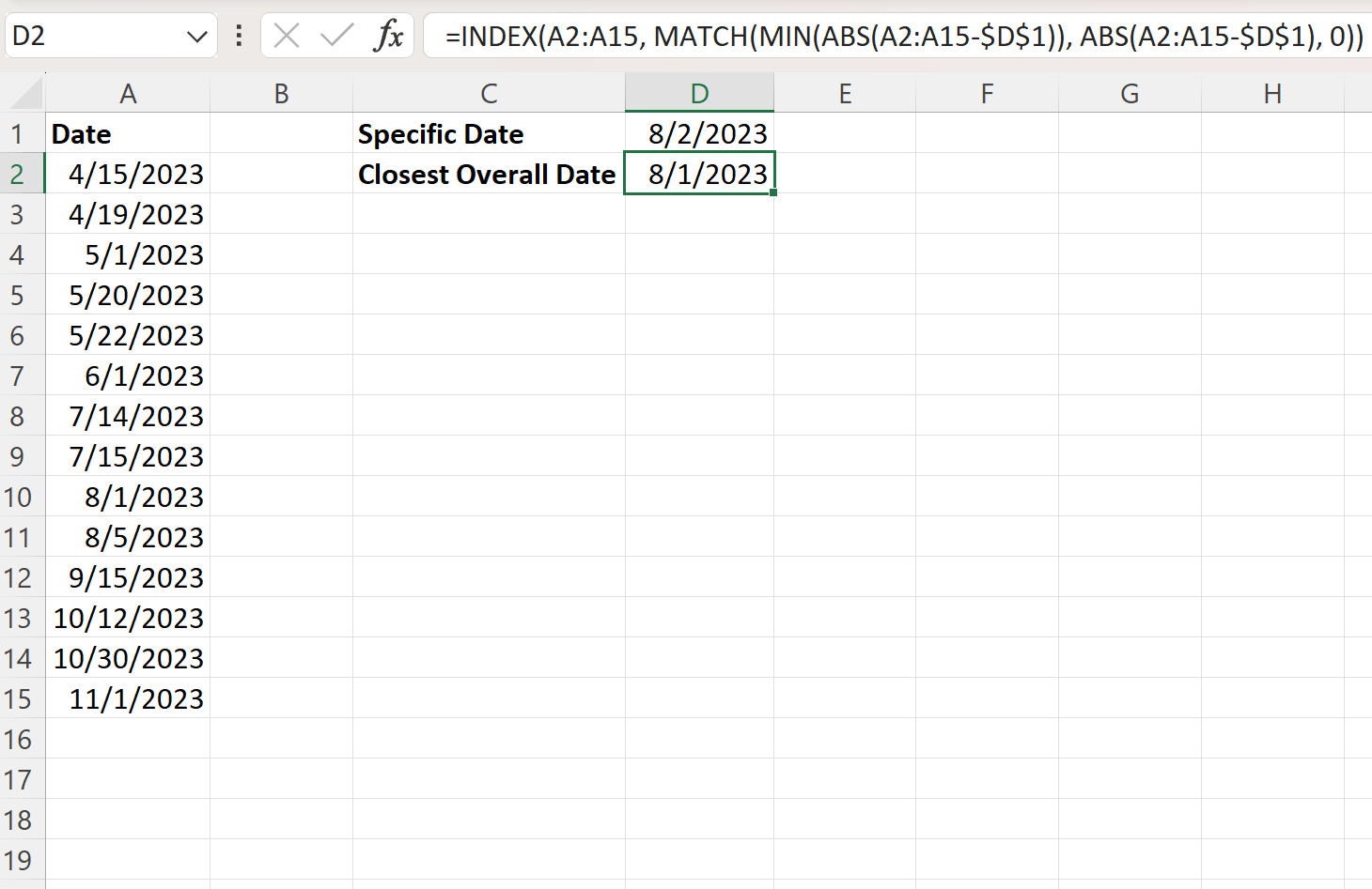 Excelで最も近い日付を検索する