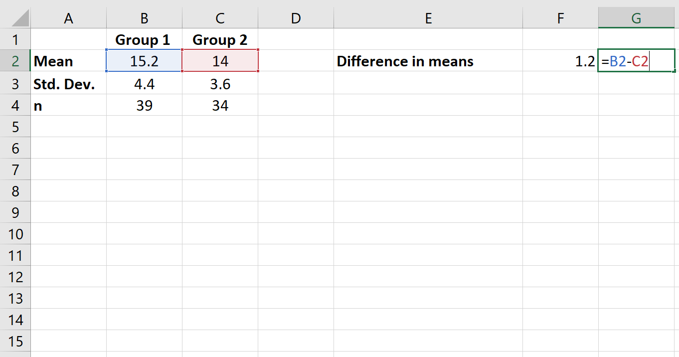 Excel での平均差の計算