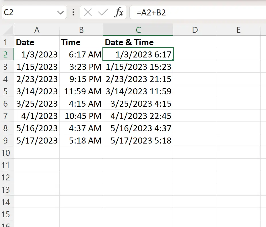 Excelは日付と時刻を追加して結合します