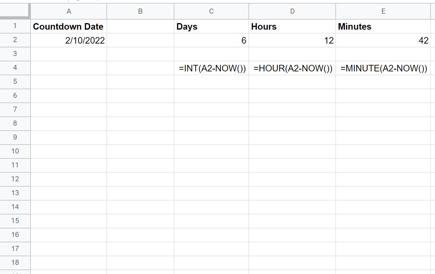 Countdown in Google Sheets
