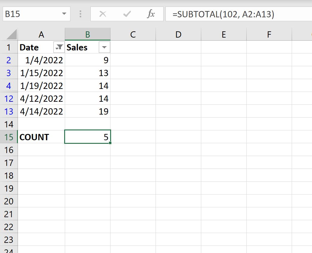 contare le righe filtrate in Excel