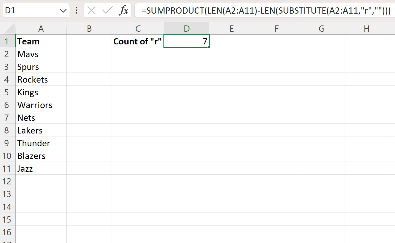 Excelは列内の特定の文字をカウントします