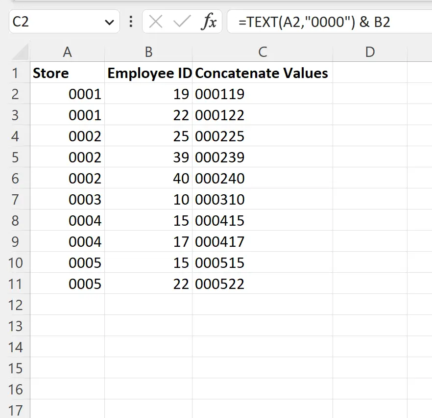 Excel は先頭のゼロを連結して保持します