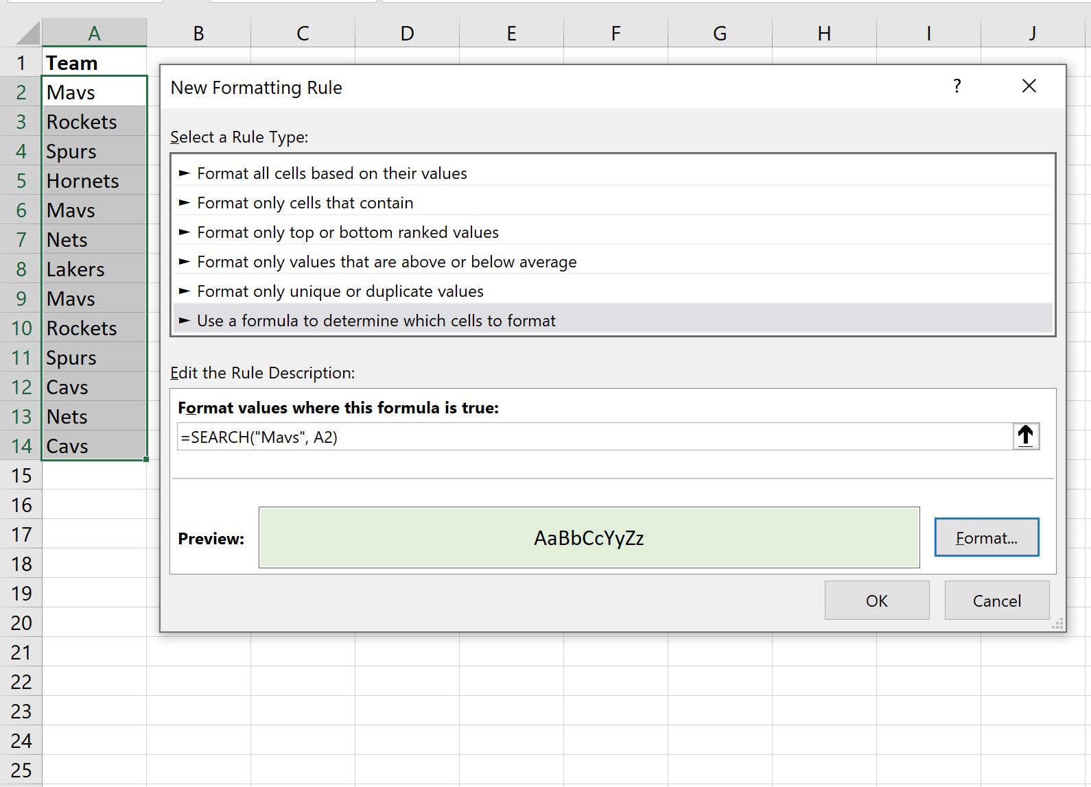 Pemformatan Bersyarat Excel untuk Sel yang Berisi Teks