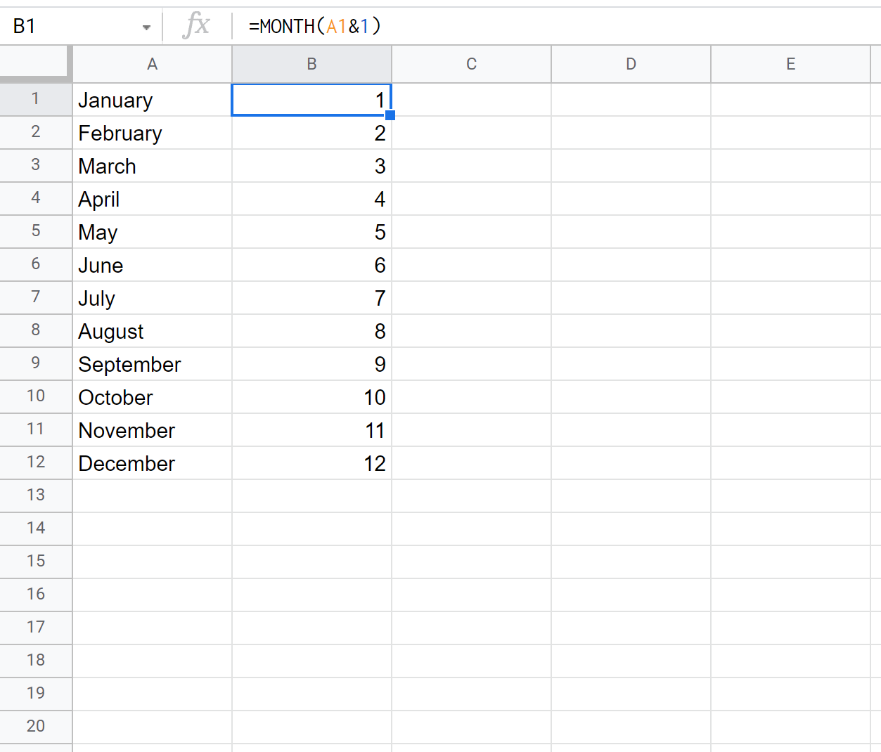 convertir le nom du mois en numéro de mois dans Google Sheets