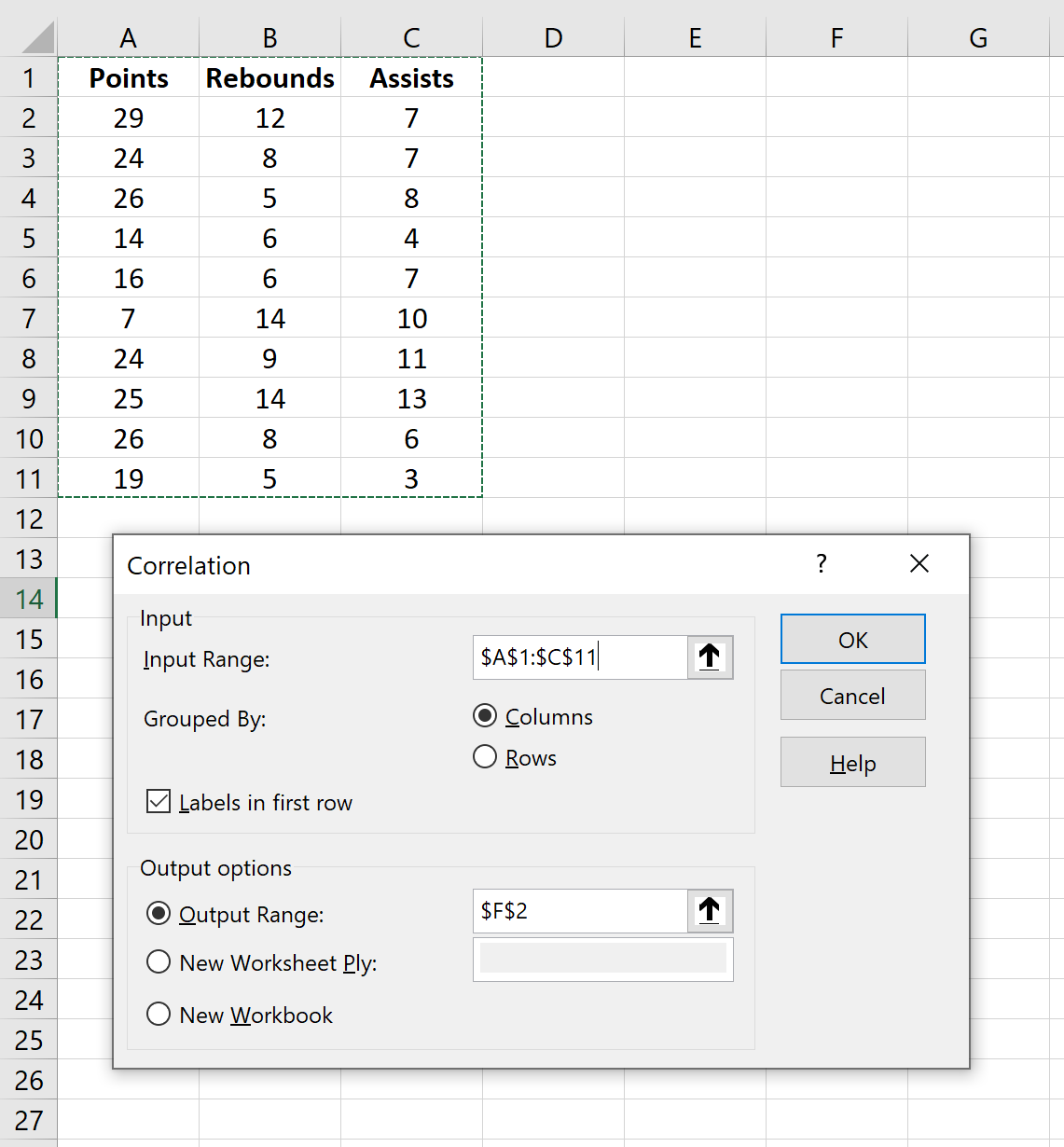 Matriks Korelasi di Excel