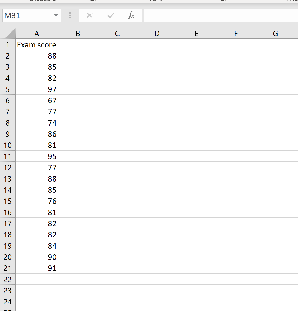 Set di dati di esempio in Excel
