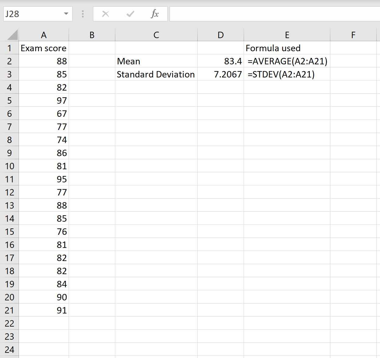 Excel でのデータセットの変動係数の計算