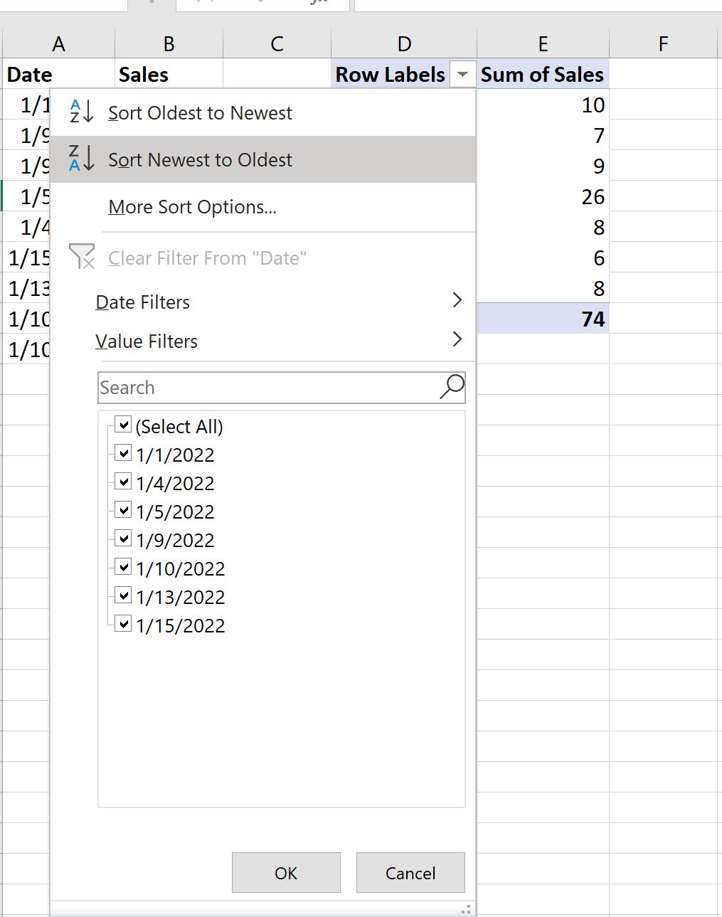 Excel genera la tabella pivot per data