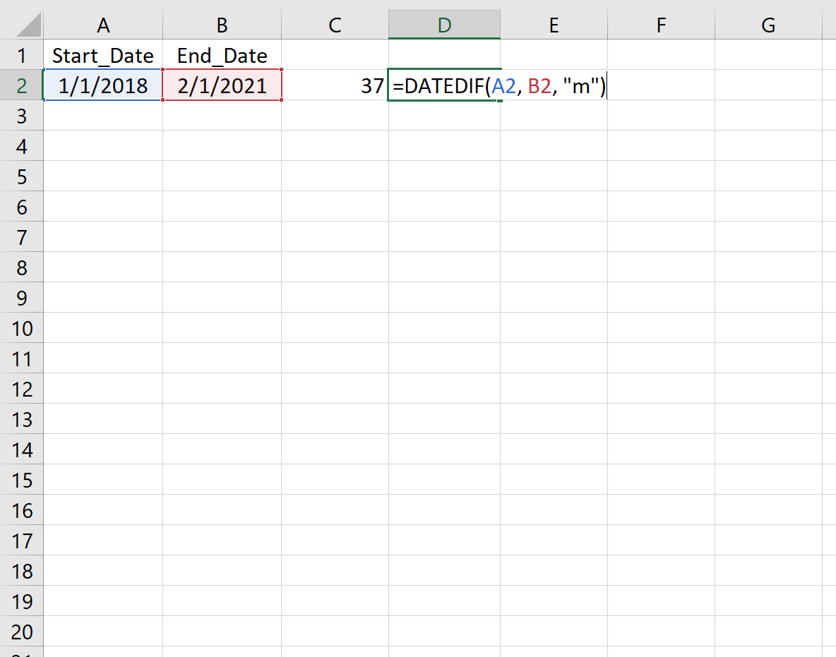 Diferença de datas em meses no Excel