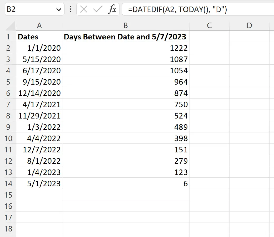 Dias do Excel entre a data e hoje