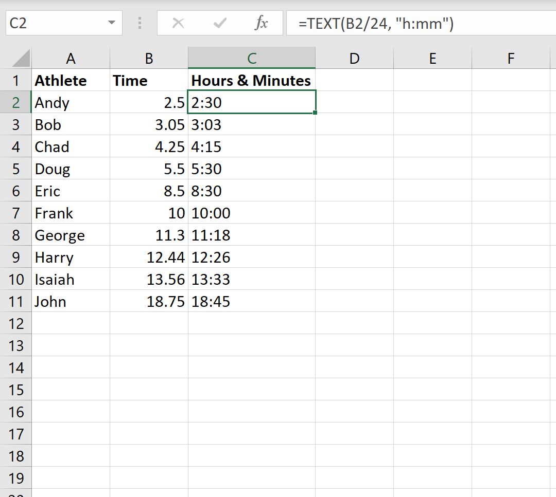Excel は 10 進数の時刻を時と分に変換します