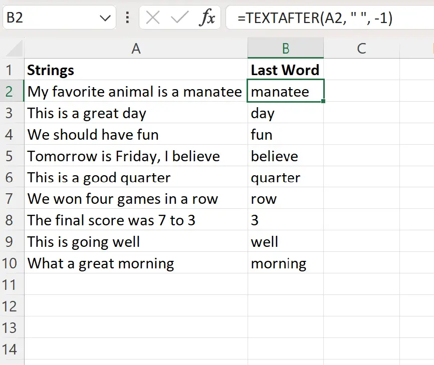 Excel estrae l'ultima parola dalla cella