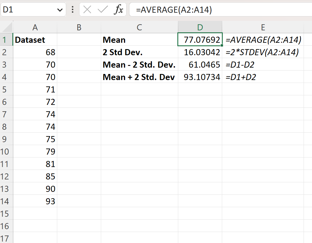 como calcular dois desvios padrão no Excel