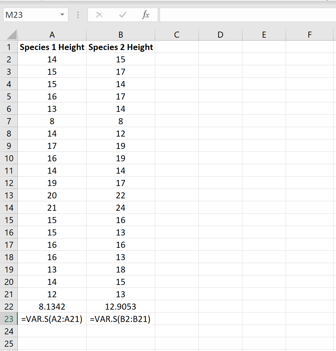 Contoh Mencari Varians Sampel di Excel