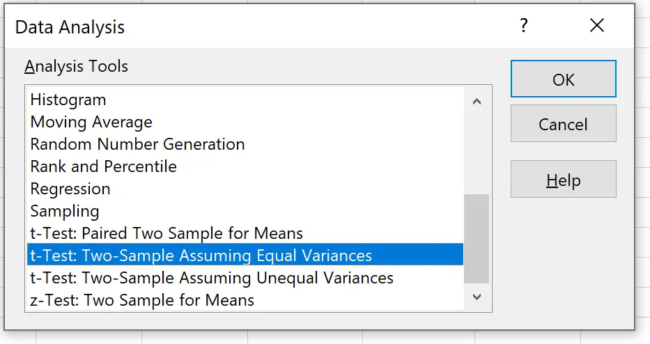 Due esempi di test t con Analysis ToolPak in Excel