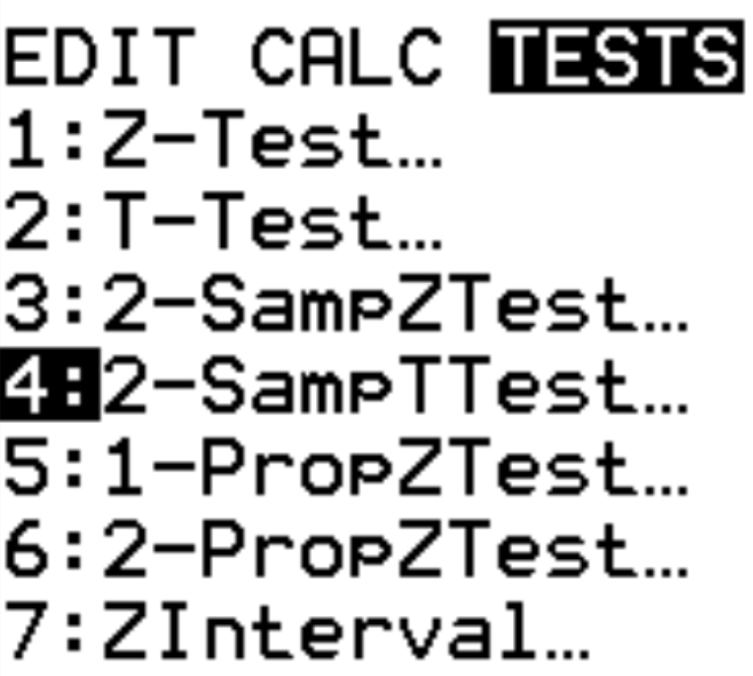 Dois testes t de amostra em uma TI-84