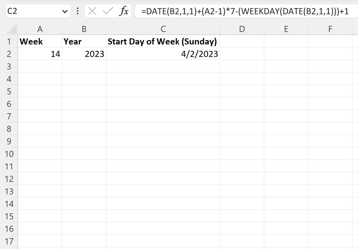 Excel mendapat tanggal dari nomor minggu