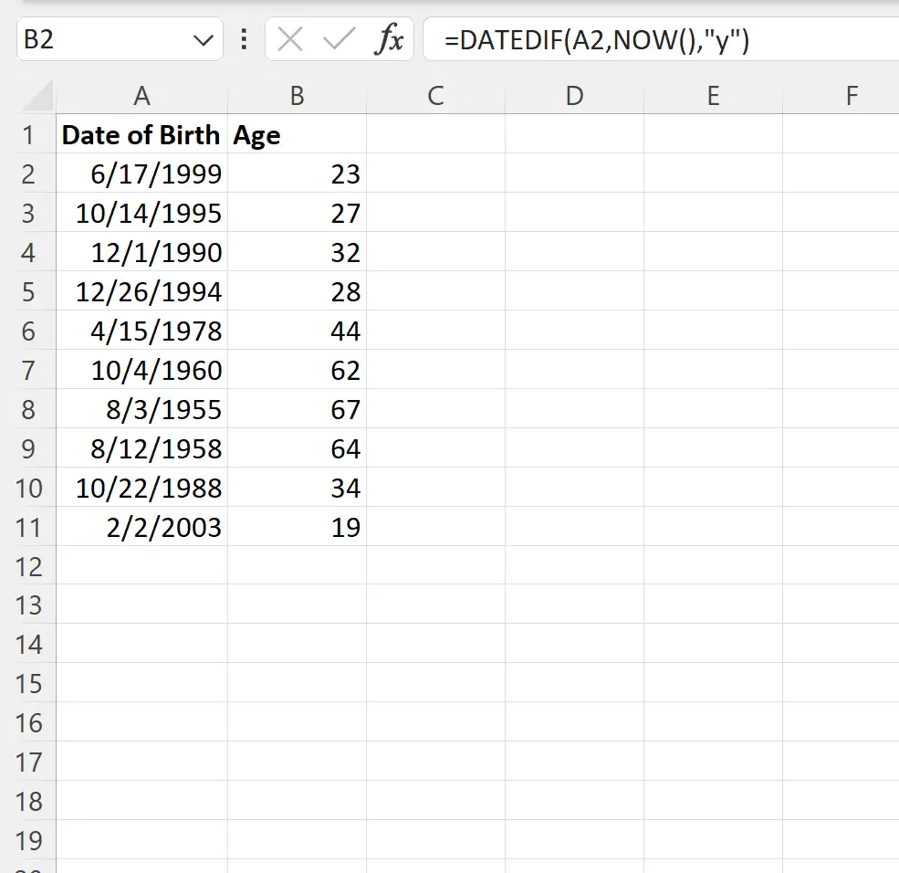 Excel mengubah tanggal lahir menjadi usia