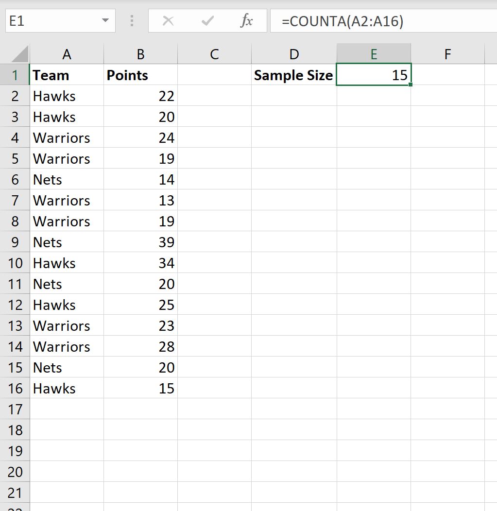 menghitung ukuran sampel di Excel
