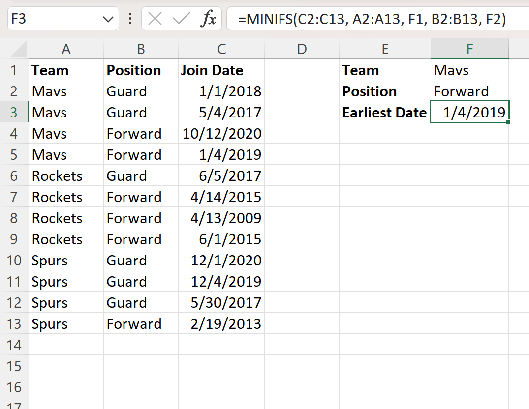 Excel menemukan tanggal terlama berdasarkan beberapa kriteria