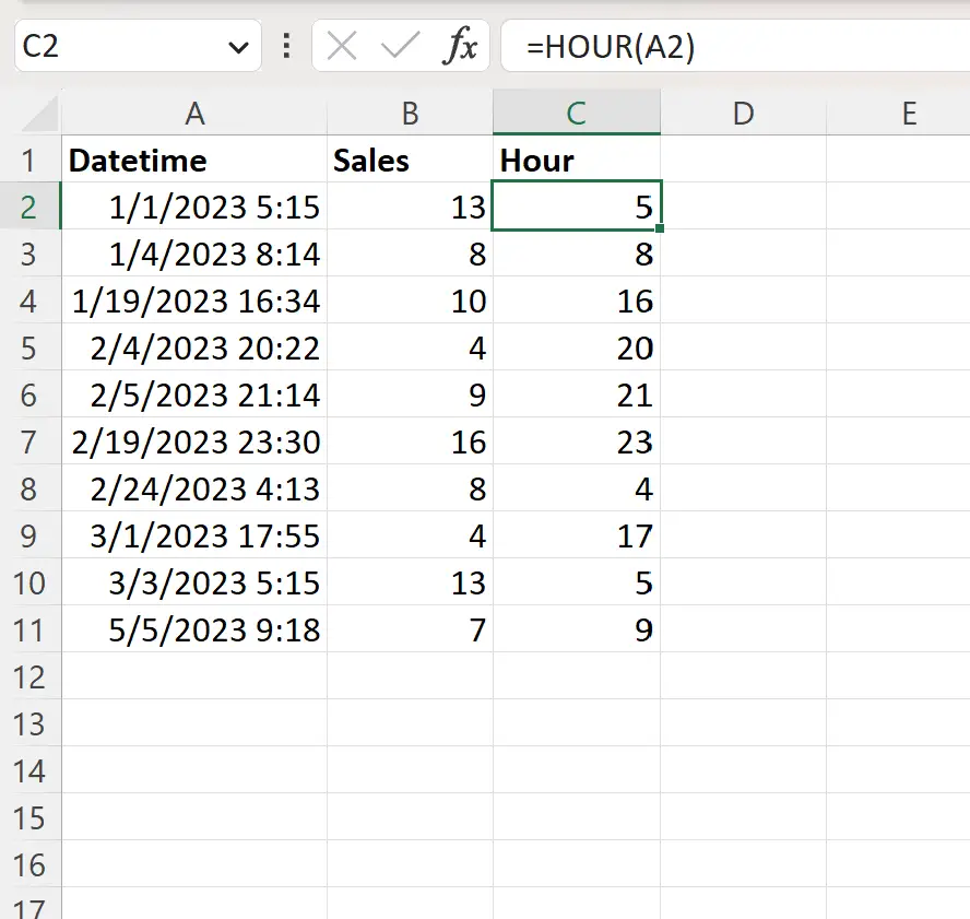 Excel mengekstrak waktu dari tanggal dan waktu