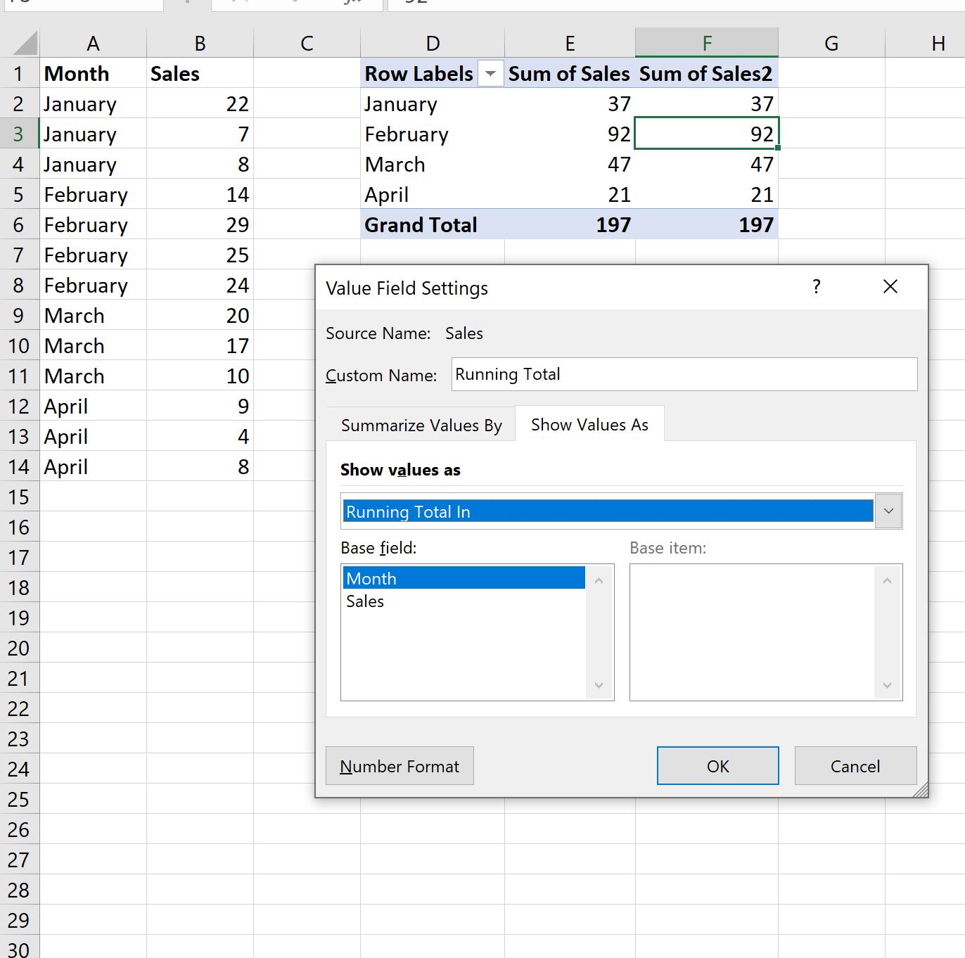 Excel ajoute le total cumulé au tableau croisé dynamique