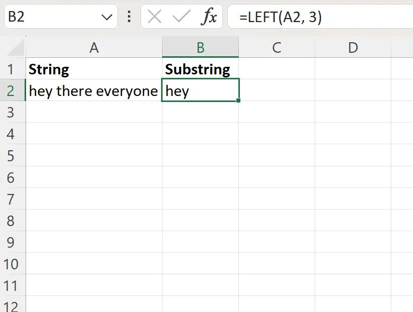 Excel ottiene la sottostringa dall'inizio della stringa
