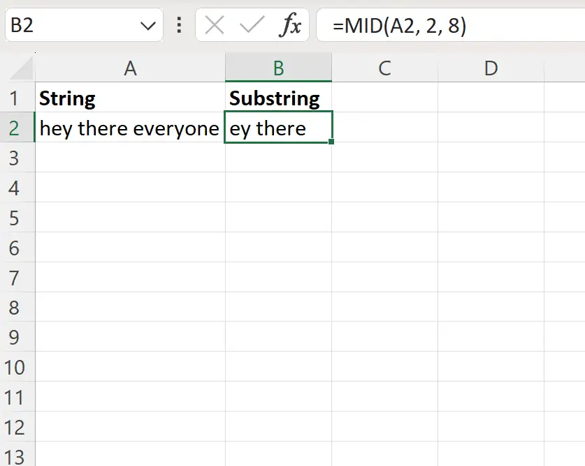 Excel は文字列の中央の部分文字列を取得します