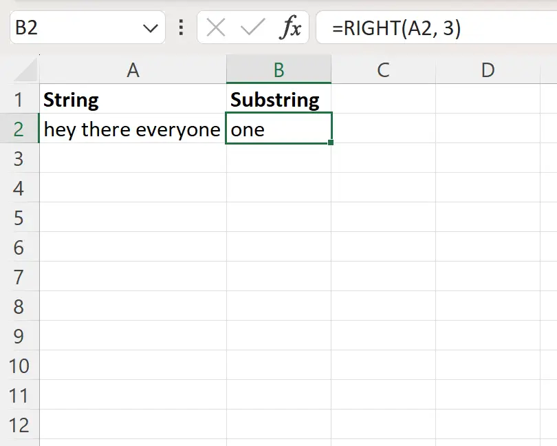 Excel obtém substring do final da string