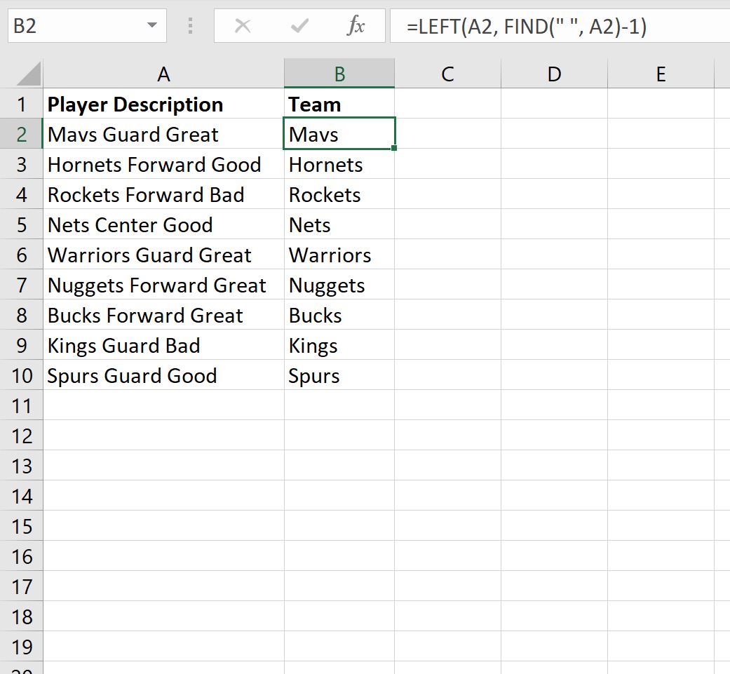 Rumus Excel untuk ruang KIRI