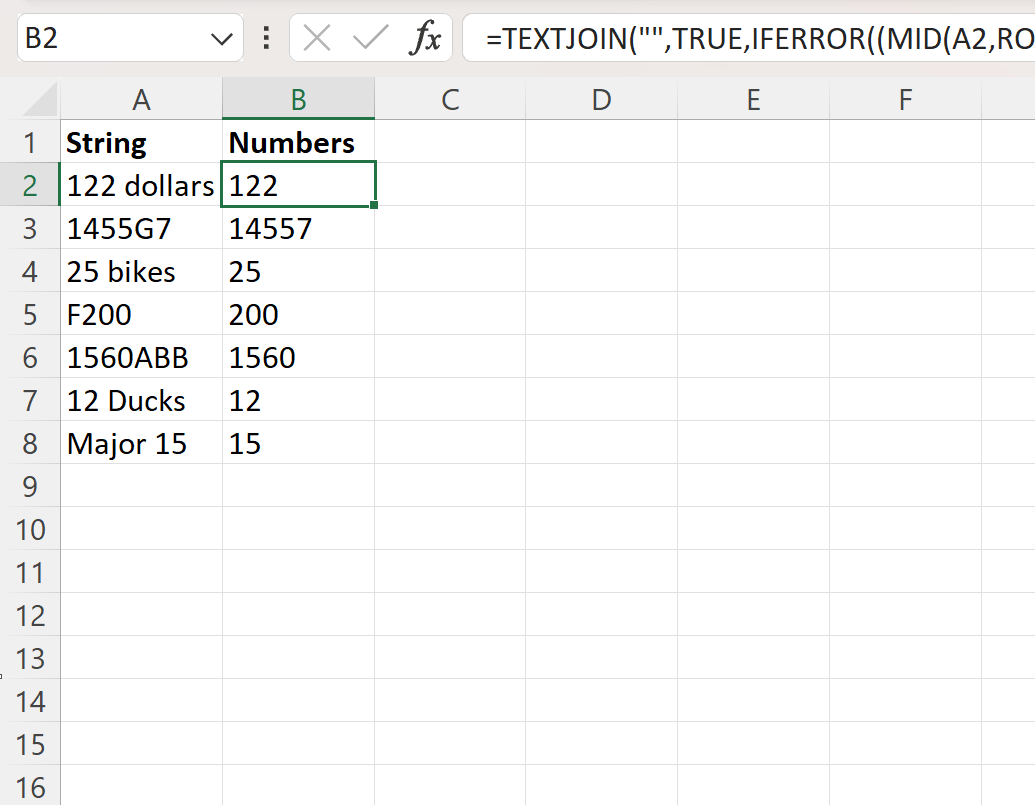 Excel estrae il numero dalla stringa