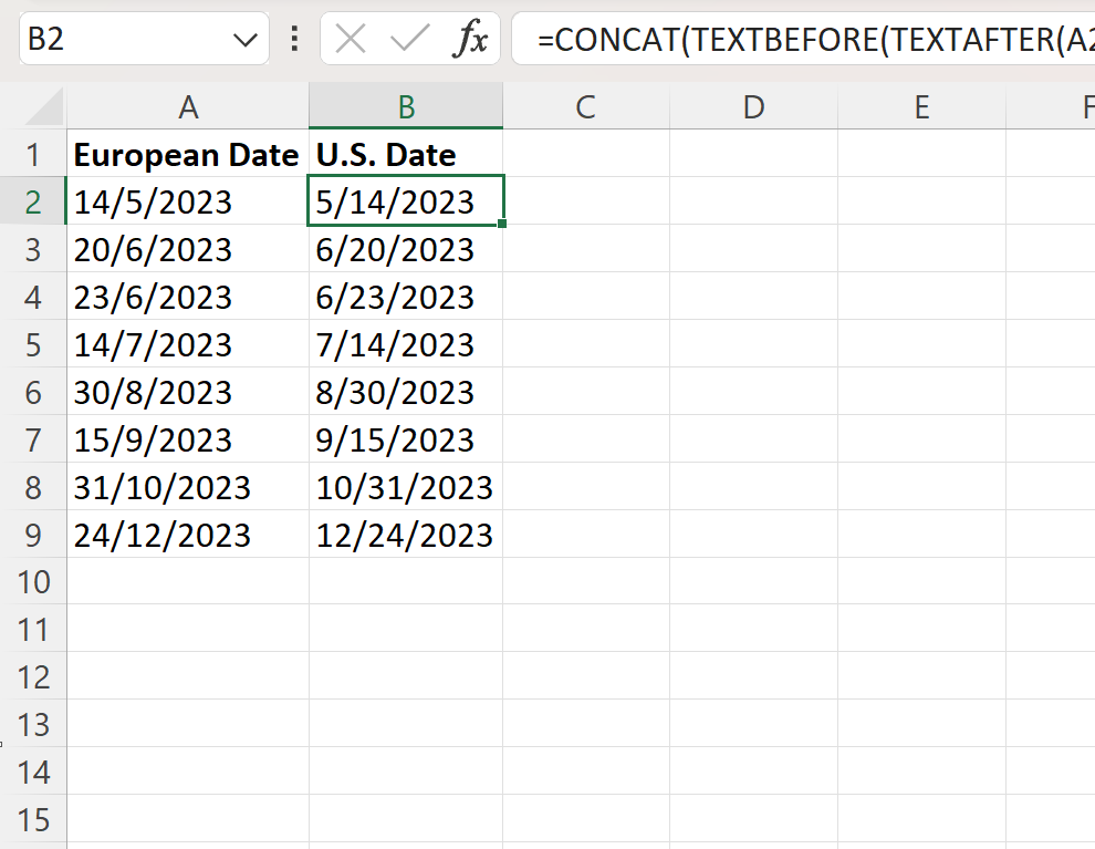 Excel converte o formato de data europeu para o formato de data americano