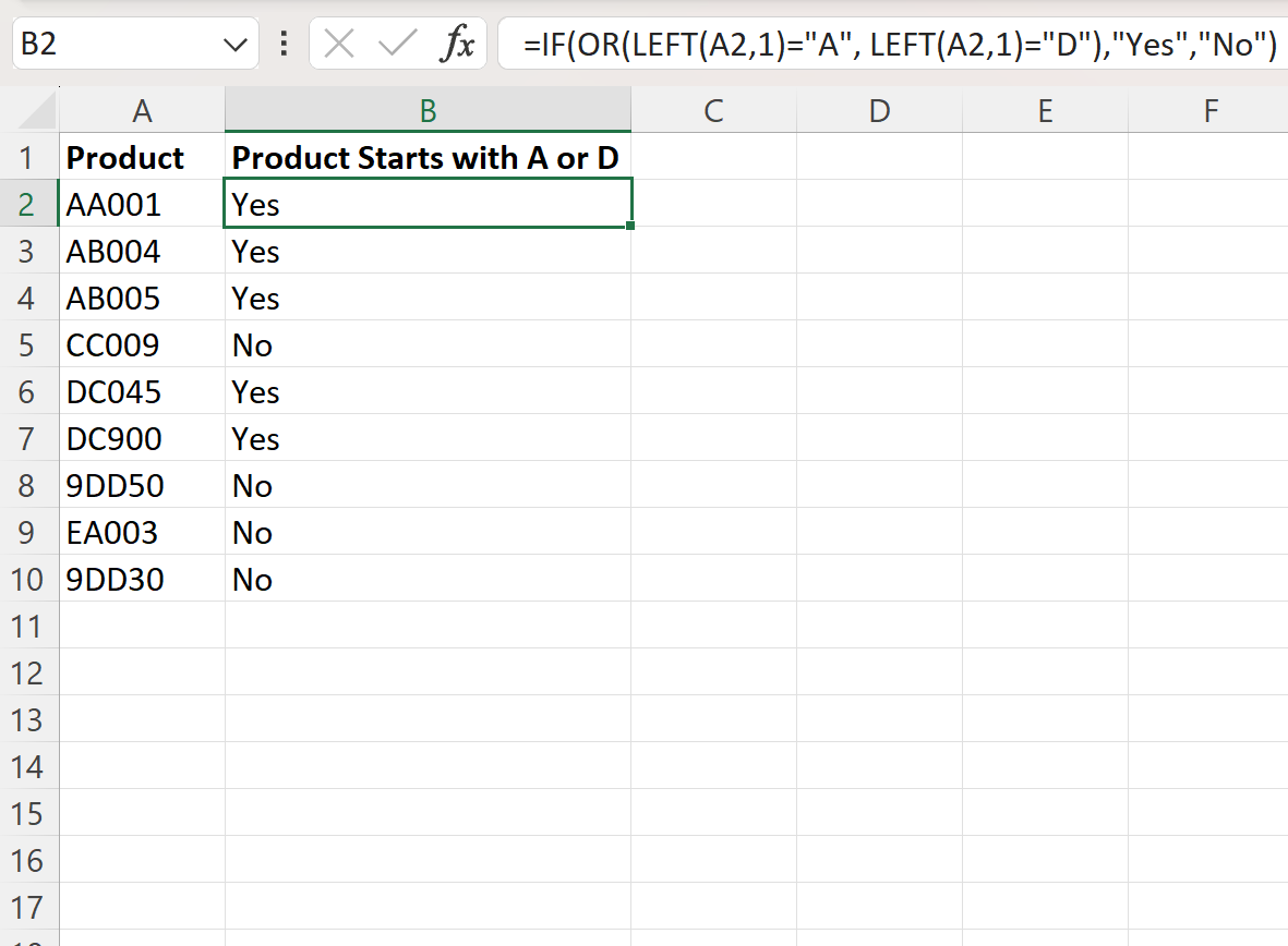 Excelはセルが複数の文字のいずれかで始まっているかどうかをチェックします